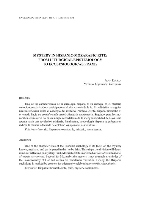 (PDF) Mystery in Hispanic-Mozarabic rite: From liturgical epistemology ...