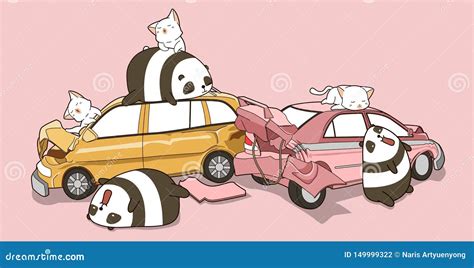 Kawaii Pandas and Cats in Car Accident Event Stock Vector ...