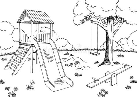 Playground Graphic Black White Landscape Sketch Illustration Stock Vector - Illustration of flat ...