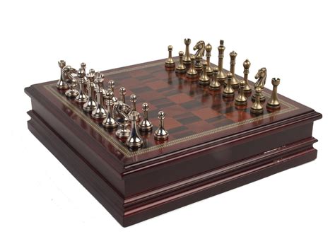 Metal Chess Set With Deluxe Wood Board and Storage - 2.5" King - Board Games Messiah