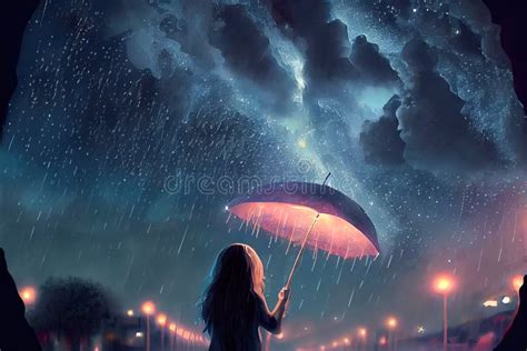 Anime Girl with Umbrella in the Rain. Generative AI Stock Illustration - Illustration of fashion ...