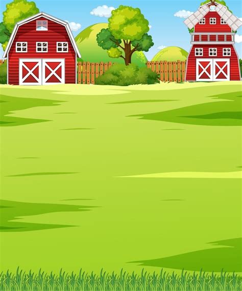 Premium Vector | Farm scene landscape with barn