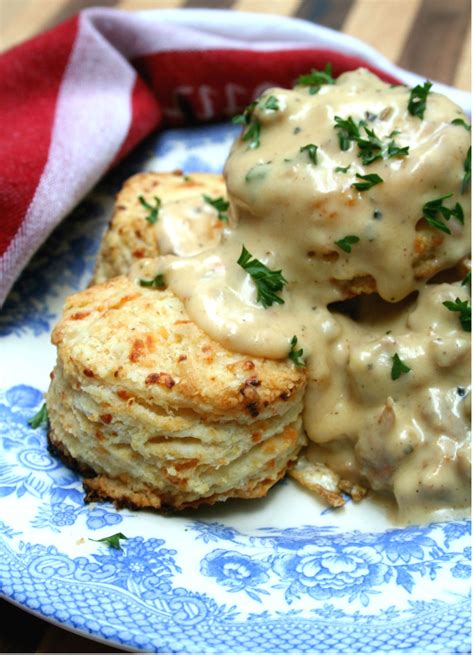 Homemade Cheddar Biscuits with Spicy Sausage Gravy