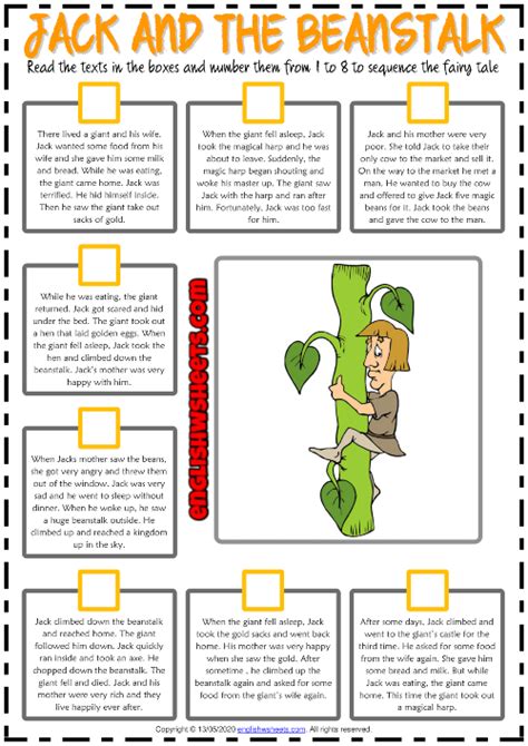 Jack and the Beanstalk ESL Sequencing the Story Worksheet