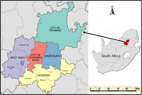 The Gauteng Province showing the metropolitan areas, which include ...