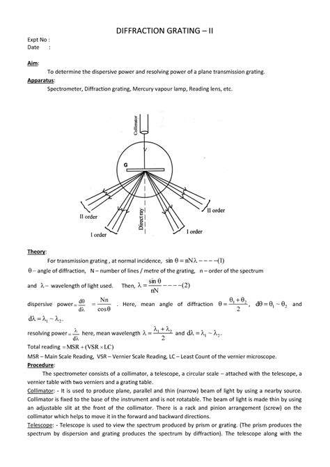 Grating -II - Physics helpful lab notes - DIFFRACTION GRATING – II Expt ...