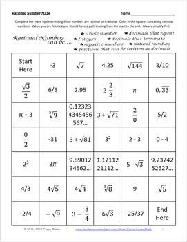 Rational Number Maze-Irrational-Integers-Naturals- Worksheets-Review-Real