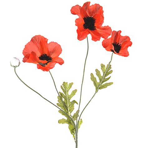 Artificial Silk Flame Orange Poppy Flower Stem 63cm - | Shelf Edge