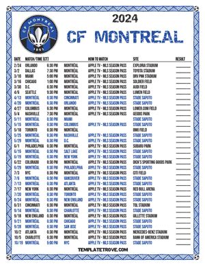 Printable2024 CF Montreal Soccer Schedule