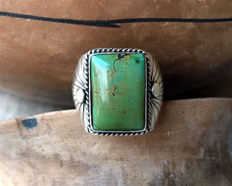 Men's Turquoise Ring Size 12, Navajo Made Native American Indian Jewelry, Light Blue Turquoise Band