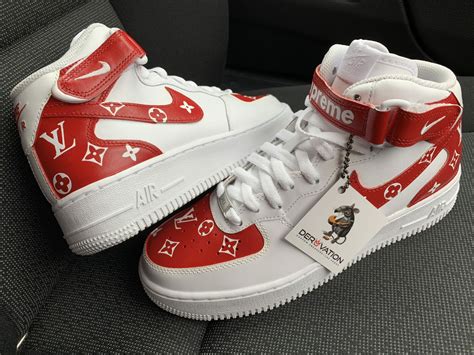 CUSTOM RED LV X AIR FORCE 1 MID - Derivation Customs - Custom sneakers Swarovski trainers