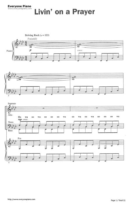 Free Livin' on a Prayer-Bon Jovi Piano Sheet Music Preview 1 - Free ...