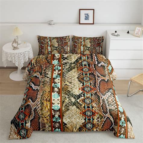 Snake Bedding Set Purple Teal Snake Hide Comforter Set Exotic Ethnic Tribal Arrow Aztec Quilt ...