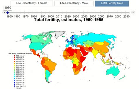 Total Fertility Rate, 1950 - 2100, World Population Prospects 2015, United Nations World Map ...