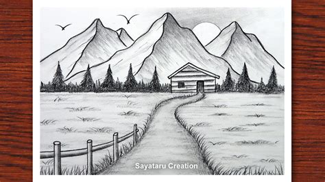 How to draw Sunset in Mountain with pencil, Sayataru Creation Drawing 2021 - YouTube