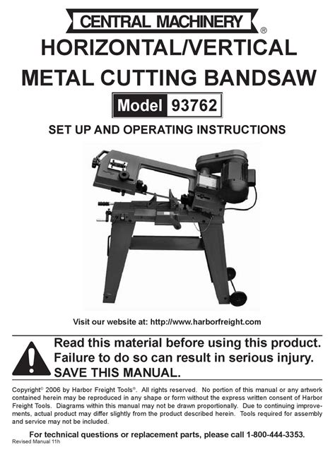 CENTRAL MACHINERY METAL CUTTING BANDSAW 93762 SET UP AND OPERATING INSTRUCTIONS MANUAL Pdf ...