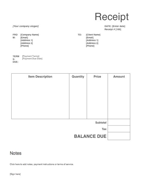 Free Receipt Template | Mt Home Arts