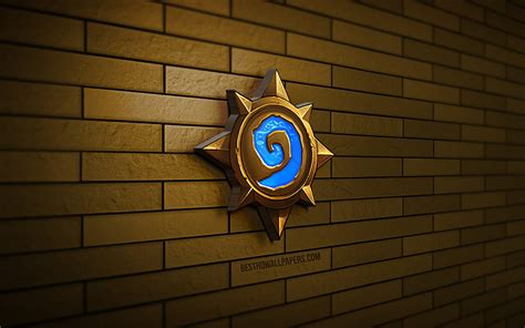 Hearthstone 3D logo, , brown brickwall, creative, online games, Hearthstone logo, 3D art ...