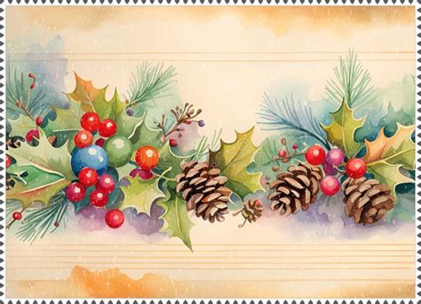 Christmas Greeting Card with Holly Berries and Pine Cones. Stock Illustration - Illustration of ...