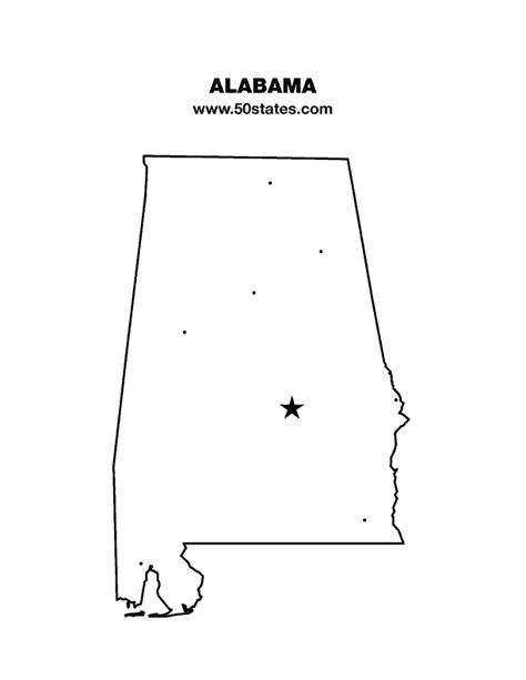 Outline Map Of Alabama - Cities And Towns Map