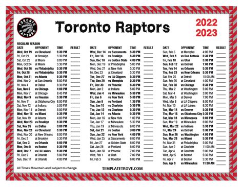 Printable 2022-2023 Toronto Raptors Schedule