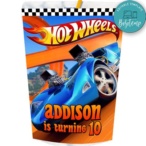 Hot Wheels Capri Sun Birthday Labels Digital File Printable | Createpartylabels