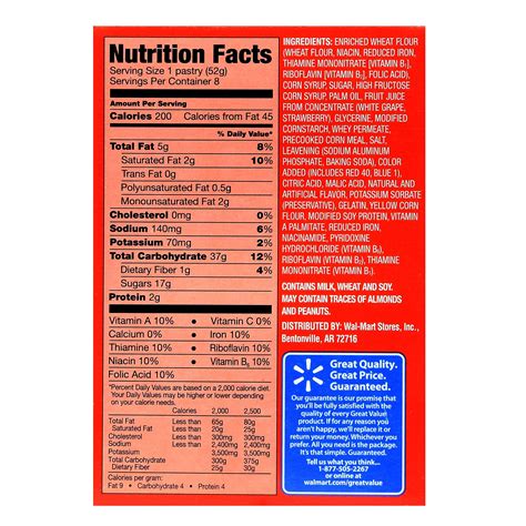 Great Value Pop Tarts Nutrition Facts - Nutrition Ftempo