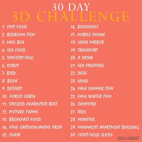 Farah Khalaf on Twitter: "I made a 30 day 3D challenge list! Feel free to join in and learn/get ...