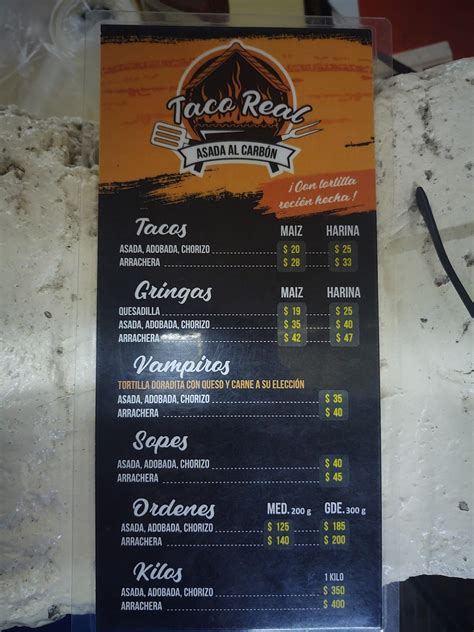 Menu at Taco Real restaurant, Los Gavilanes