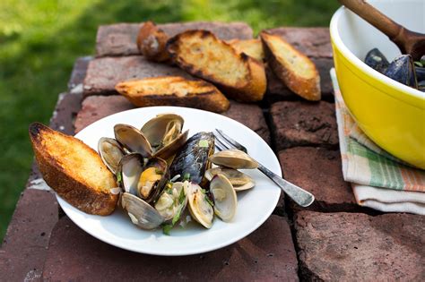 Grilled Clams and Mussels with Garlic, Almonds and Mint Recipe - NYT Cooking