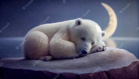 Premium AI Image | White baby bear sleeping on half moon choldrens stor ...