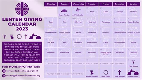 Lenten Giving Calendar - Caritas Diocese of Brentwood