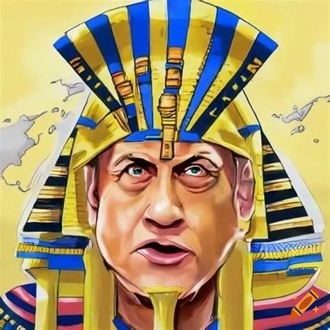 A satirical political cartoon featuring benjamin netanyahu as an egyptian pharaoh on Craiyon
