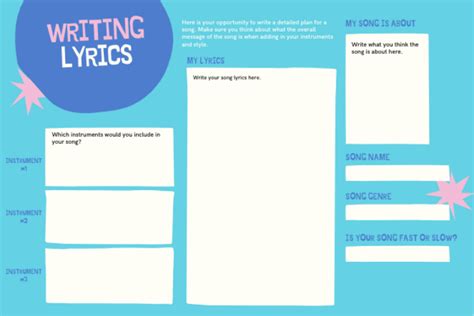 Writing Lyrics - Worksheet Activity - World Music Day 2024