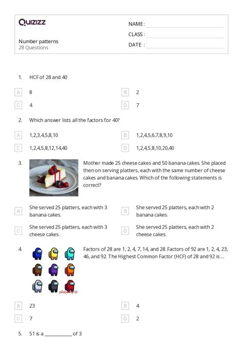 Number Patterns Worksheets Grade 7