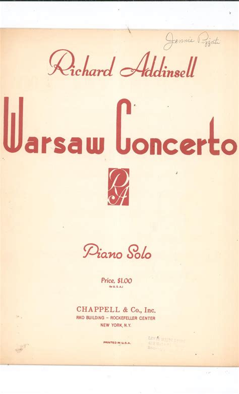 Vintage Warsaw Concerto Sheet Music by Richard Addinsell Chappell Music