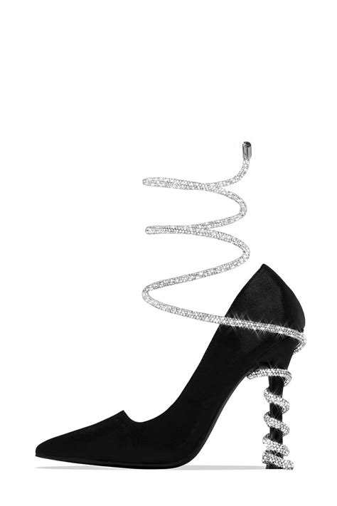 Embellished Coil Wrap Around Pointed Toe Stiletto Pumps Heels - Black ...