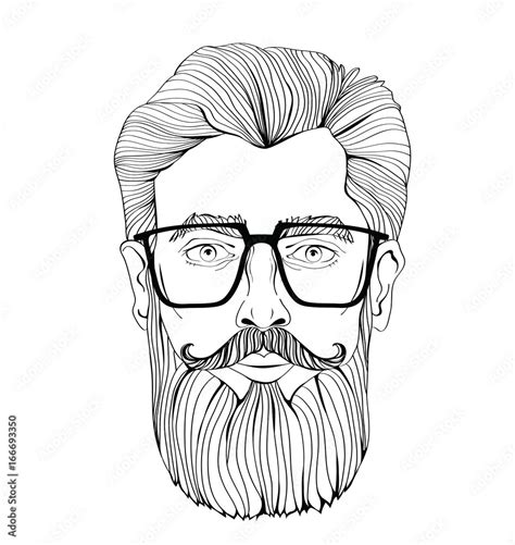 The face of a bearded man with glasses. Vector portrait illustration ...