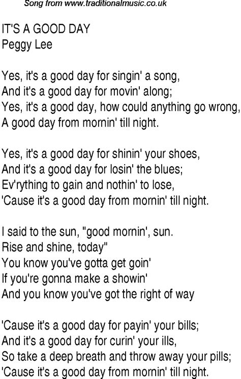 Top songs, 1947 music charts: lyrics for Its A Good Day