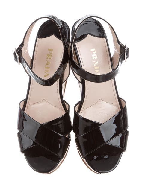 Prada Patent Leather Wedge Sandals - Shoes - PRA160395 | The RealReal