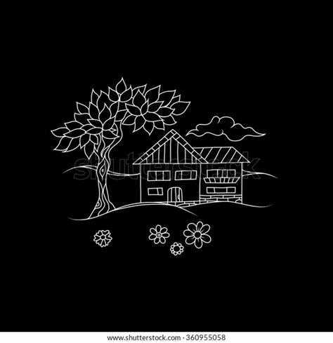 Sketchy Line Art Drawing Cottage House Stock Vector (Royalty Free) 360955058 | Shutterstock