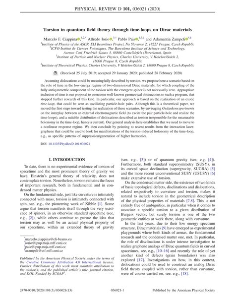 (PDF) Torsion in quantum field theory through time-loops on Dirac materials