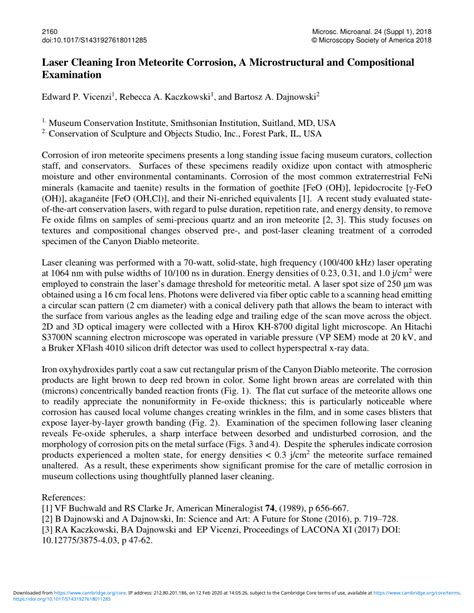 (PDF) Laser Cleaning Iron Meteorite Corrosion, A Microstructural and Compositional Examination