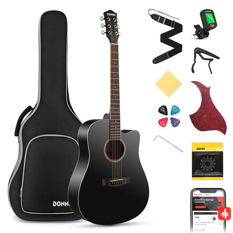 Donner Black Acoustic Guitar for Beginner Adult Full Size Cutaway Acustica Guitarra Bundle Kit ...