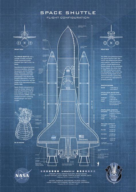 NASA Space Shuttle Blueprint in High Resolution - light blue Digital ...