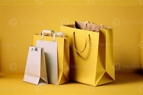 Shopping bags, yellow background. Digital illustration AI 22395261 Stock Photo at Vecteezy