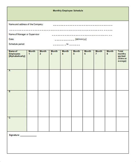 Monthly Staff Schedule Template Excel | DocTemplates