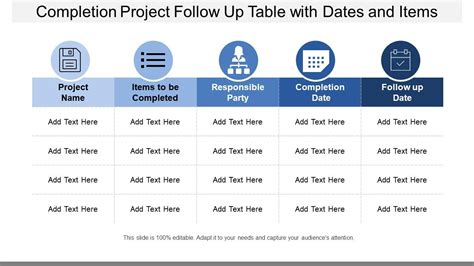 Completion Project Follow Up Table With Dates And Items | Templates PowerPoint Slides | PPT ...