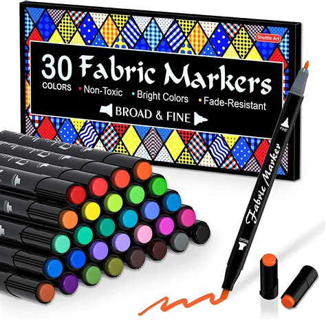 Fabric Markers Pens, Shuttle Art 30 Colors Dual Tip Fabric Markers Permanent No Bleed Markers ...