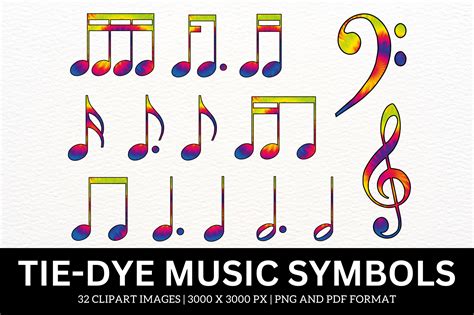 Tie Dye Music Notes & Symbols Cliparts Graphic by atlasart · Creative Fabrica